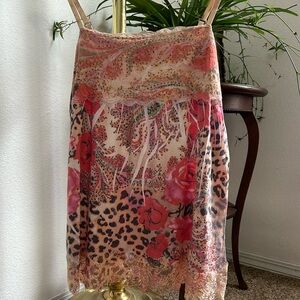 Boston proper y2k MINI dress. Leopard and rose print with lace & crystal detail